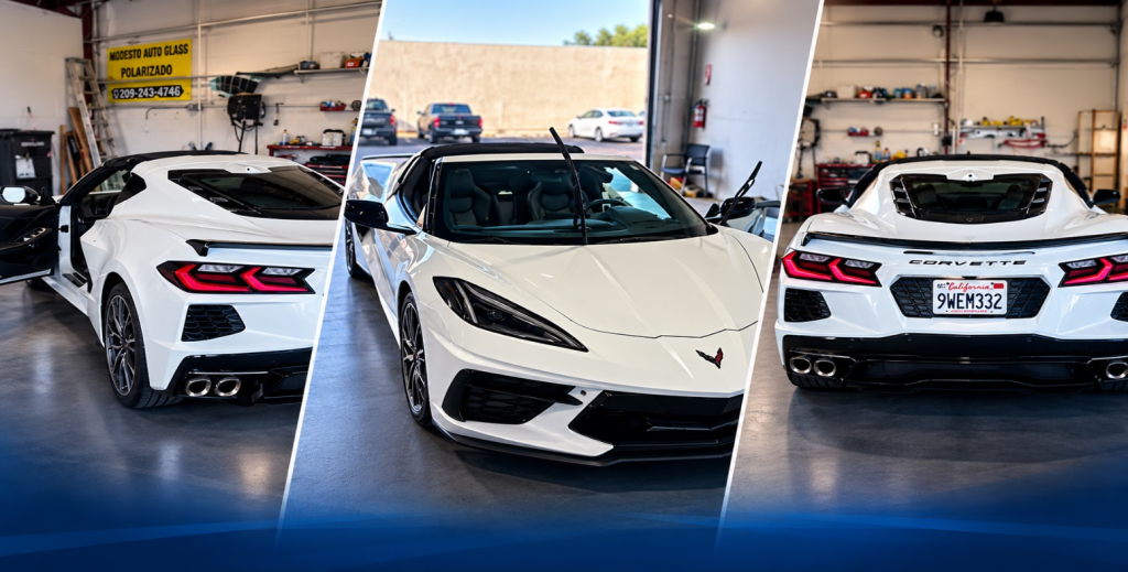 White Chevrolet Corvette windshield